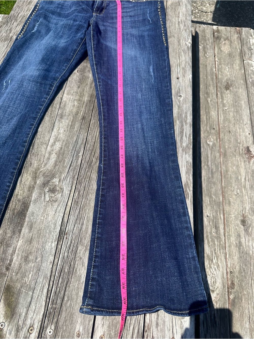 Rock & Republic Kasandra Dark Blue Flare Jeans with Stud Trim Size 14 - Picture 10 of 12